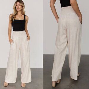 Baltic Born high rise smocked elastic waist wide leg linen blend pants size M